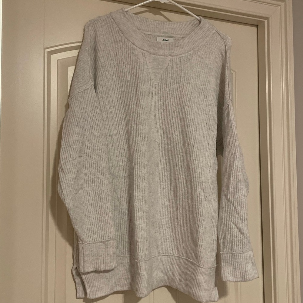 Aerie waffle knit sweater, gray, size small